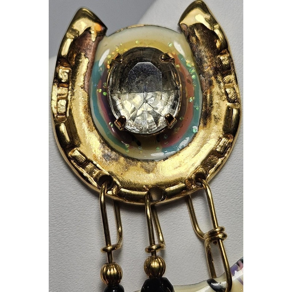 Vtg 1989 Lunch at the Ritz "Thoroughbred" Horse Earrings Multi-Tiered Dangle - Picture 5 of 16